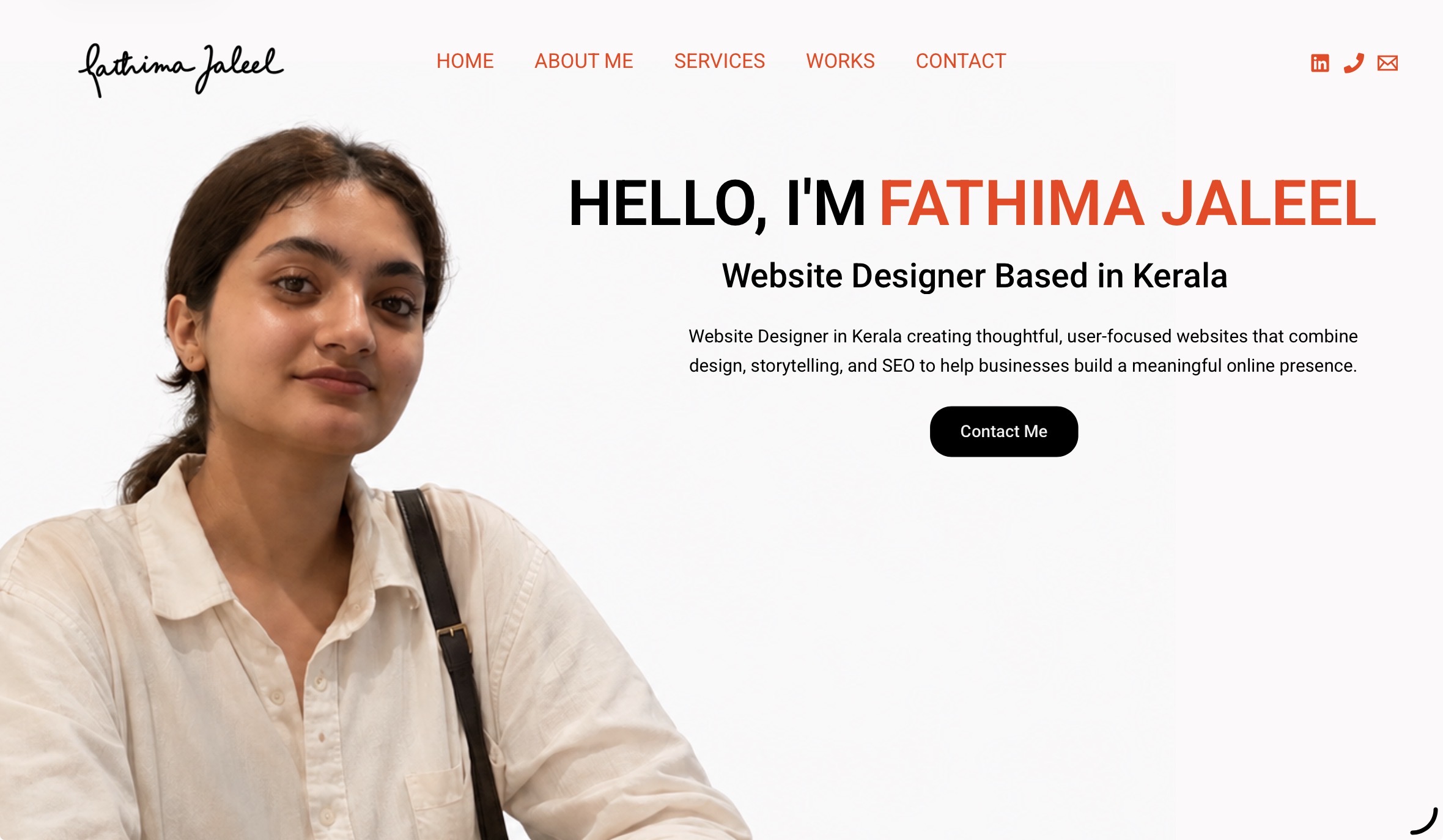 Homepage of Fathima Jaleel, Website Designer in Kerala